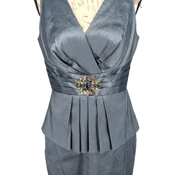 Mother of Wedding Dress SIZE 10 Steel Gray Peplum Midi SPARKLE Accent Excellent - Picture 7 of 12